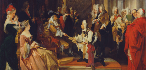     Emperor Karl IV presents Sword of Honor to Prince Eugene after the Battle at Belgrad / Belvedere